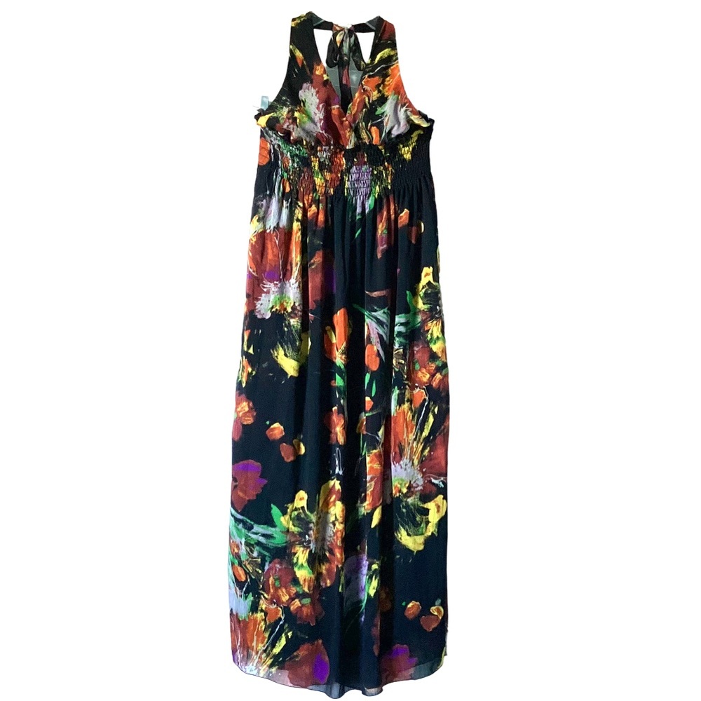 Wet Seal Black Floral Print Halter Top Maxi Dress Size XL